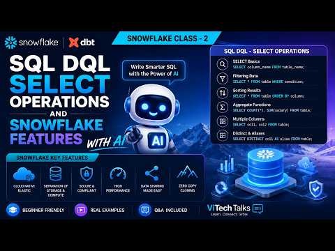 Snowflake Class 2 | SQL DQL SELECT Operations & Snowflake Features with AI