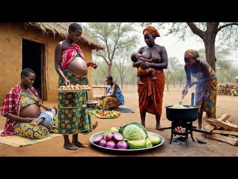 Traditional African Village Recipe 🌍🔥 | Juicy Roast Meat with Ugali & Cassava Leaves 🍖🍚🥬