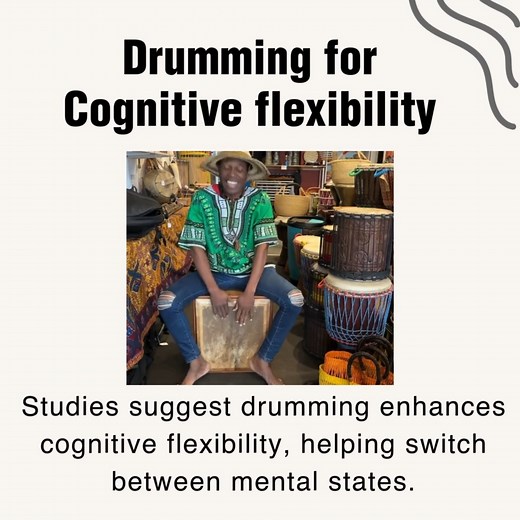 Drumming sharpens focus by engaging the brain with rhythm. It strengthens cognitive flexibility, reduces distractions, and lowers stress—clearing the way for better concentration. A rhythm isn’t just heard, it trains the mind to stay present ✨ 🤓A couple of sources (among many) below.👇 1️⃣ Drumming strengthens brain connections, enhancing focus and task-switching. Source: Amad, A., Seidman, J., Draper, A., et al. (2022). Drumming training enhances brain connectivity and reduces hyperactivity in