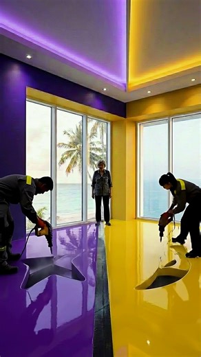 THIS DOUBLE FLOOR IS INSANE 😱 Purple & Yellow Star Moon Luxury Floor #epoxyfloor #housedesign #resin