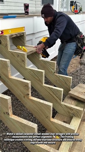 Perfect Stair Framing Installation 🪚 #Carpentry #Construction