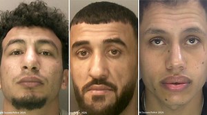 Three asylum seekers have been found guilty over the rape of a woman on Brighton beach in a "cynical, predatory and callous" attack.