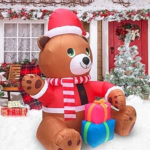 Outdoor Christmas Decorations Yard Inflatables Blow Up Xmas Large Holiday Lawn Decor 6' Tall Teddy Bear by HappyThings!