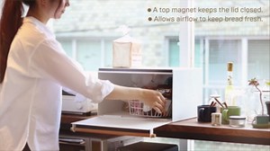 YAMAZAKI Home Modern Bread Box – Steel + Wood Countertop Bread Storage Container, Large White Bread Box for Kitchen Countertop, Space-Saving Bread Keeper, Easy Access Lid