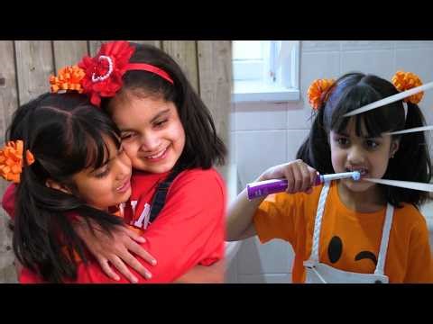 Katie Cutie and Ashu play Toothbrush stories for children and helping Sisters