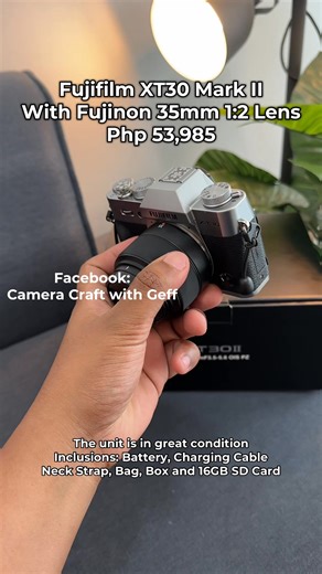 Fujifilm XT30 Mark II with Fujinon 35mm 1:2 Lens - Php 53,985 #FujifilmXT30II #XT30II #FujifilmXSeries #FujiXT30II #FujifilmPhotography #FujifilmCamera #FujiXSeries #FujifilmLove #FujiColor #FujiFilmCommunity #FujifilmGear #FujiXTSeries #FujiPhotographer #FujifilmShots #FujifilmNation #FujifilmLifestyle #FujifilmVibes #FujifilmXPhotographer #FujifilmExperience #FujifilmJourney | Camera Craft with Geff