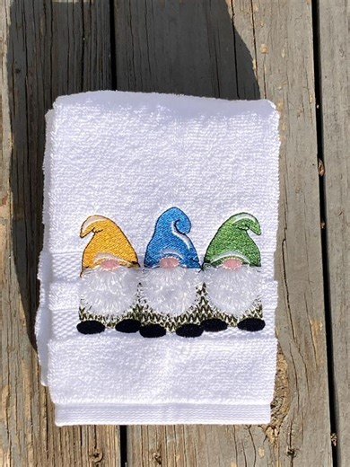 Gnome Hand Towel – 18x30 White Cotton Hand Towel, Embroidered Trio of Gnomes With Fringe Beards, Festive Kitchen or Bathroom Towel - Etsy