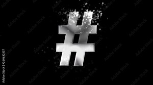 Silver hash tag symbol on transparent background