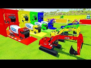 Garage With Colors - ALL COLORFUL JCB EXCAVATOR, SCANIA ELKON MIXER TRUCK TRANSPORTING TO GARAGE