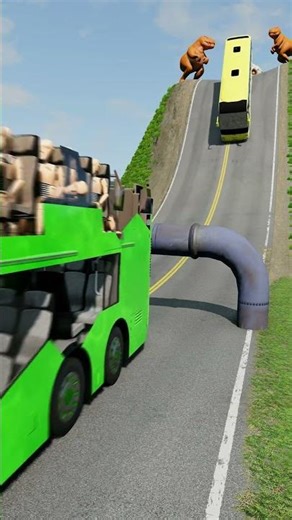 Long City Buses vs Low Pipes - BeamNG.drive