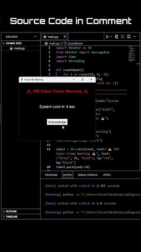 ⚠️ FBI Warning UI – System Lockdown Prank! | #PythonApp #FuzzuTech #FBIAlert #Shorts