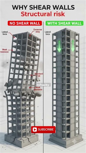 Shear Walls vs No Shear Walls | Why Buildings Need Shear Walls | RCC Shear Wall #shorts