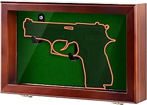 Gun Display Case with Lock Wall Mount Wooden Pistol Display Case W/ 98% UV Protection Acrylic Clear Door Gun Shadow Box Stand Rack Holder for Collection(Reddish Brown,1gun Displaycase)