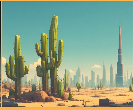 ArtStation - 303 Cartoon Desert Scene with Dubai Tower | Artworks