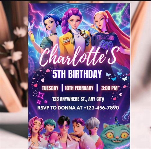Editable Birthday Invitation|anime Theme Party|anime Invite| Birthday Party| Kids Birthday Invite| Canva Template|kpop Demon Invitation|cute - Etsy