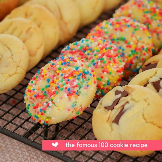 Introducing the famous 100 Cookie Recipe made with just 4 ingredients… butter, caster sugar, condensed milk and self-raising flour. This freezer-friendly cookie dough can be flavoured with any add-ins you like! Get the recipe: https://bakeplaysmile.com/famous-100-cookie-recipe-condensed-milk-cookies/ | Bake Play Smile