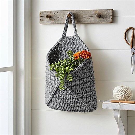 Crochet Hanging Basket Pattern, Crochet Basket With Hanging Loop, Crochet Square Basket Pattern, Crochet Basket DIY, PDF - Etsy