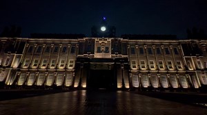 The University of Santo Tomas Main Building’s façade glowed in gold and blue as the National University hymn echoed during tonight’s Light Show. #551stMedia #551stMedia2025 | 551st Media