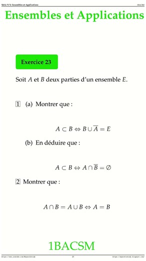 Exercice 23 Ensembles et Applications 1BACSM Sciences Maths space2study