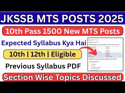 JKSSB MTS Class IV Posts Syllabus Discussed 🔥 Important Topics Expected Syllabus For MTS JKSSB