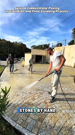 Skilled Cobblestone Paving Installation and Final Cleaning Process | Precision Stone Work.