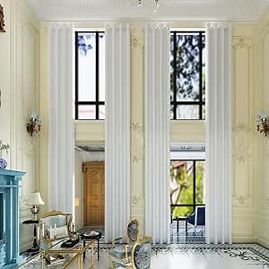 Extra Long Blackout Curtains - 2 Story High Living Room Drapes - Tall Curtains for High Ceiling or Long Window - 144 156 168 192 204 216 240 Inch 12ft-20ft Length(1 Panel,Greyish White, 52″x132″)