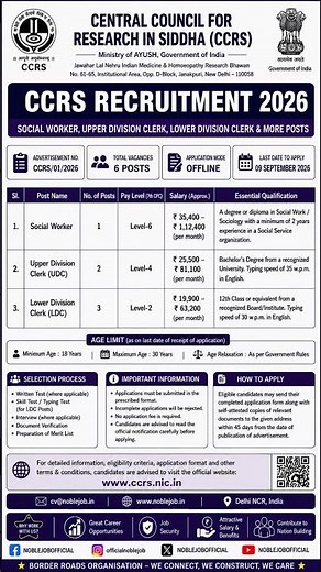 🚨 CCRS Recruitment 2026 6 Vacancies Apply Offline