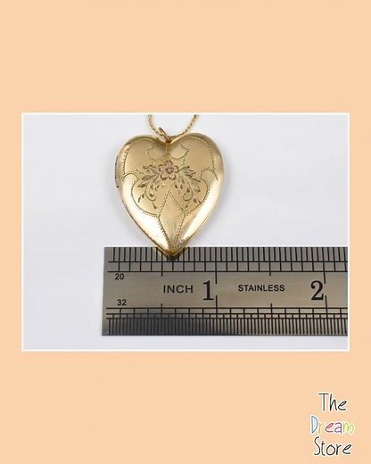 10K Gold-Filled Victorian Engraved Heart Locket Pendant on 20 in Chain