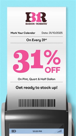 ⏰ The countdown is ON! 31st October, enjoy 31% OFF on Pints, Quarts & Half Gallons. Mark your calendar 📅 #BaskinRobbins #Celebrate31 #StockUp | Baskin Robbins Pakistan