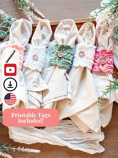 CROCHET PATTERN + VIDEO Crochet Napkin Ring Pattern, Wheat Stitch™ Scalloped Napkin Rings, Cotton Napkin Holder, Easy Gift Crochet Pattern - Etsy