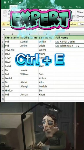 Beginner vs Expert in Excel 🔥 | Insert First, Middle & Last Name Like a Pro | Office Excel Pro