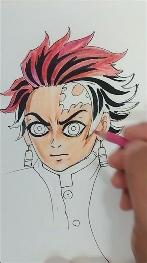 🎨 Tanjiro Easy Face Coloring | Demon Slayer Anime Art Reel 🔥#tanjiro# Animeshorts# infinitycastol