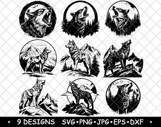 Majestic Wolf Bundle Wild Animal Silhouette Vector Mountain Wolf Clipart for Cricut & Laser Engraving - Etsy