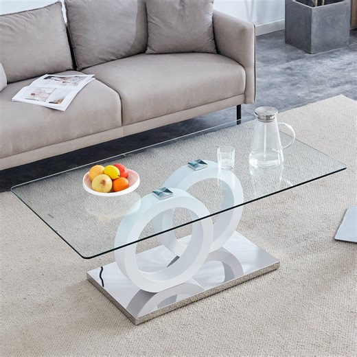 A7Store 47″ Rectangle Glass Dining Table, Modern Tempered Glass Table with Natural Wood Color Base for Kitchen Dining Room, Easy Clean & Space Saving