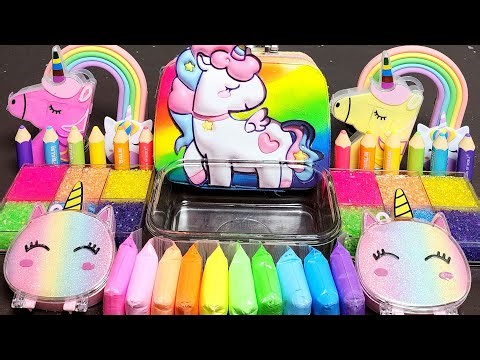 ASMR RAINBOW UNICORN Slime Mixing Makeup,Parts, Glitter Into Slime!#ASMR#satisfying#slime