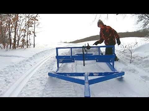 Grooming Cross Country Ski Trails With Homemade And Commercial Groomer! ABR Trails Groomer.