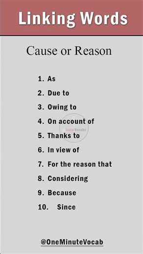 Improve Writing with Cause or Reason Linking Words #advancedvocabulary