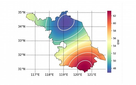 python插值(idw,kriging)及等值线绘图