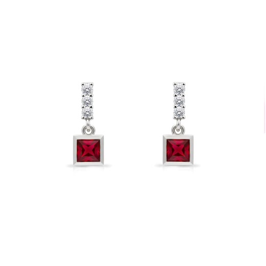 14K Gold Ruby Square Earrings / Diamond Minimalist Earrings / Dainty Ruby Drop Earrings / White Gold Ruby Earrings / Gift for Loved One - Etsy