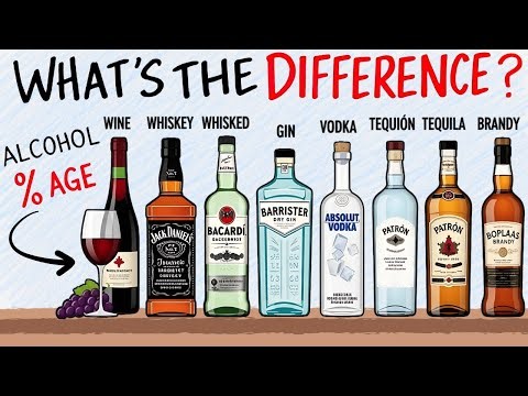 Difference between Alcoholic Drinks: Wine/Whiskey/Rum/Gin/Vodka/Tequila/Brandy/Alcohol percentage