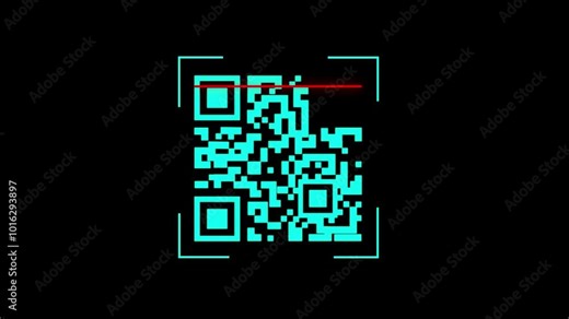 scan qr code animation, Barcode scan sign icon, QR scan interface, QR Code Scanner animation on black background.