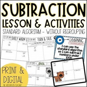 3 Digit Subtraction WITHOUT Regrouping Using the Standard Algorithm Activities