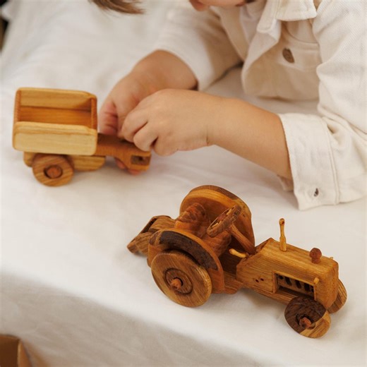 Wooden Tractor With Trailer – Handmade Montessori Farm Toy - Etsy