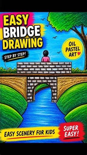 Easy Bridge Scenery Drawing 🎨 | Oil Pastel Art #shorts