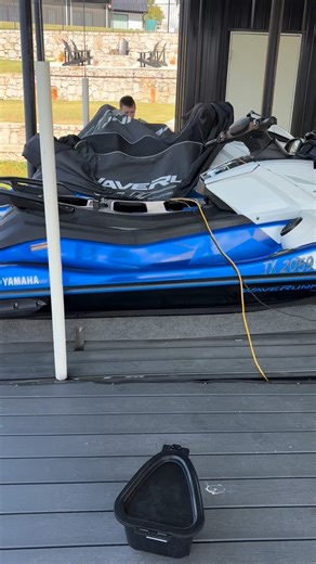 Laguna Bay, Eagle Mountain Lake TX - he crawled up on the dock before me and I found him with one ski uncovered and working on the next one. I didn’t even have to ask him to! Makes me so proud! Winterizing a couple of Yamaha skis👍🏼 #mobilemarinerepair #mobilemarinemechanic #mobileboatrepair #mobileboatmechanic #mobilemarineservice | NTR Mobile Marine LLC