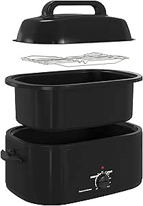 18 Quart Roaster Oven with Self-Basting Lid, Electric Turkey Roaster Oven with Defrost & Warm Function, Adjustable Temperature, Removable Pan & Rack, Stainless Steel, Black