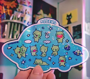 Holographic Alien Sticker Sheet: Funny Space Buddies - Etsy