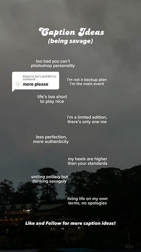 Replying to @Zei's and Nic's Caption Ideas 16 | Savage pt. 2 😈🖤 Follow, Like and Comment for more caption ideas 💫 #caption #captionideas #captionsforinstagram #savage #idgaf #savagecaption #fyp #fypシ #foryou #foryoupage #viral #trending