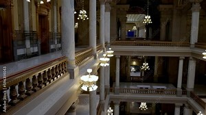 Inside the Indiana state capitol building in Indianapolis, Indiana with gimbal video panning left to right.