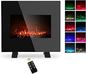 Electric Fireplace Wall Mounted Heater, 1500W Freestanding Fireplace Heater with 10 Colorful Flame Brightness Adjustment, 3D Realistic Flame Effect, Full Screen Glass & Remote Control, 26 Inch